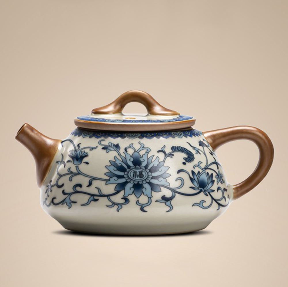 Blue And White Ruyao Twig Flowers Chinese Tea Set