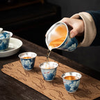 Enamel Porcelain Silver Lotus Chinese Tea Set