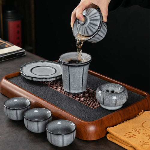 Black Ice Crack Ceramic Chinese Tea Set