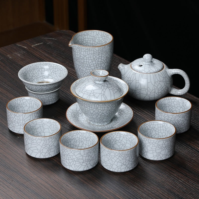 Milky White Ruyao Ice Crack Chinese Tea Set