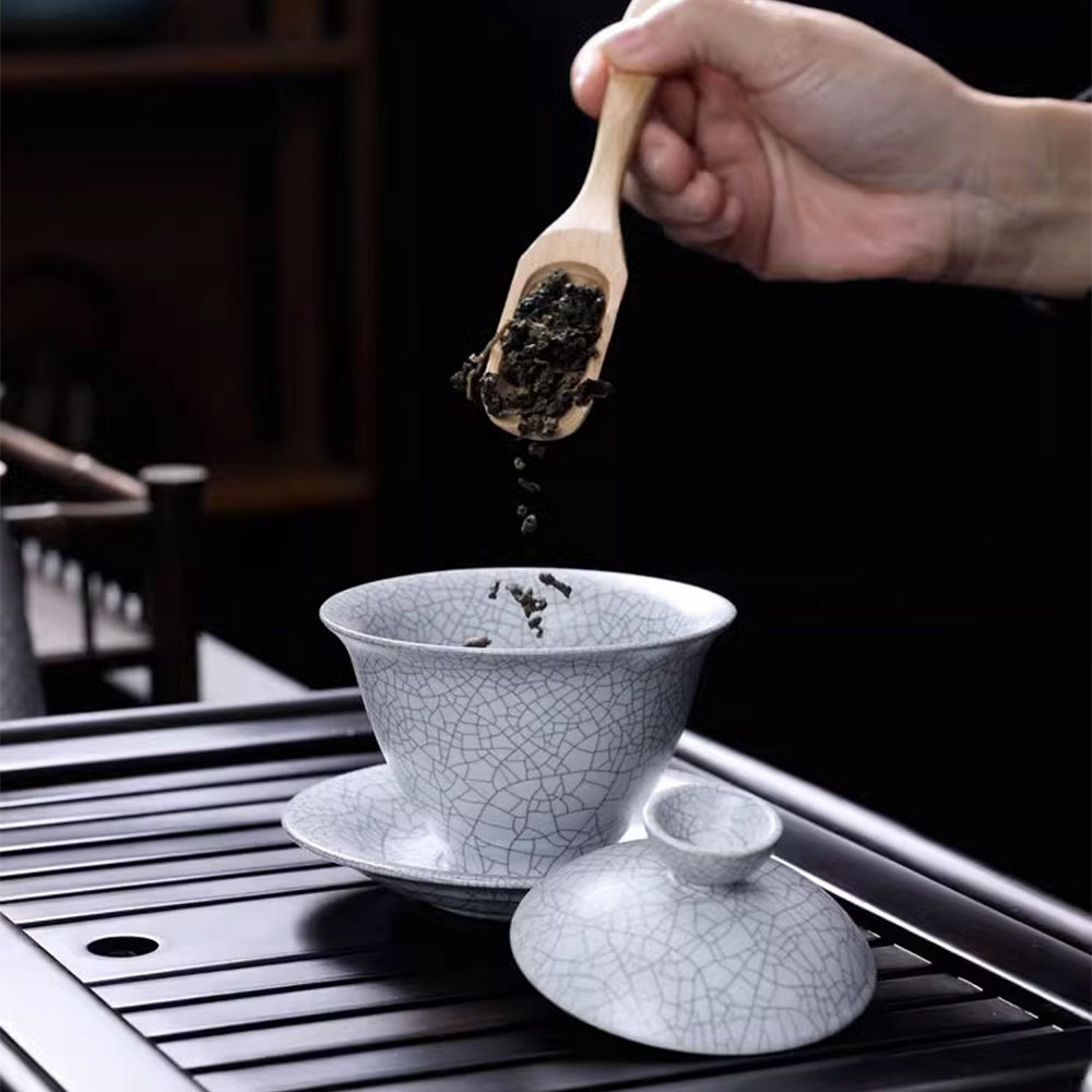 Milky White Ruyao Ice Crack Chinese Tea Set