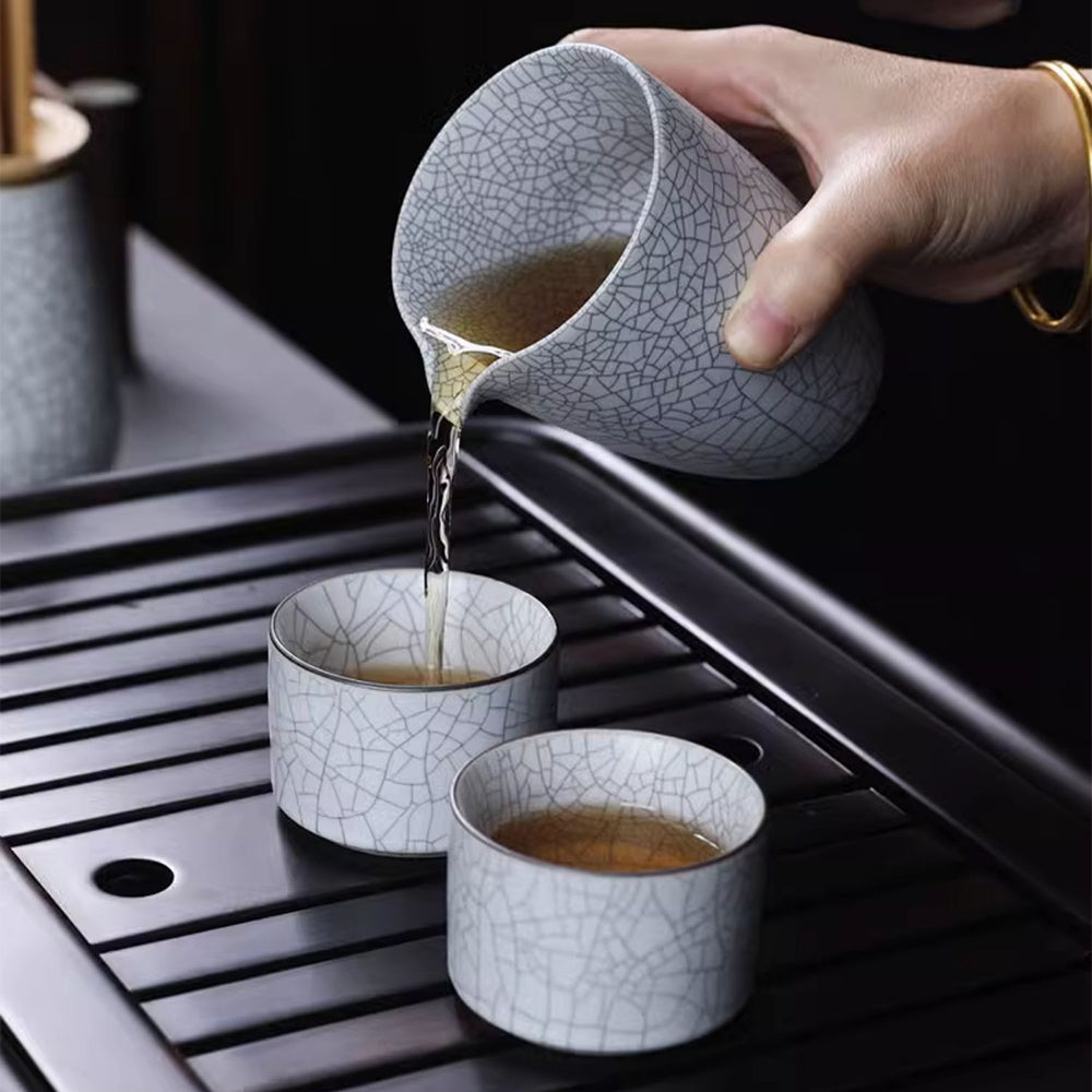 Milky White Ruyao Ice Crack Chinese Tea Set