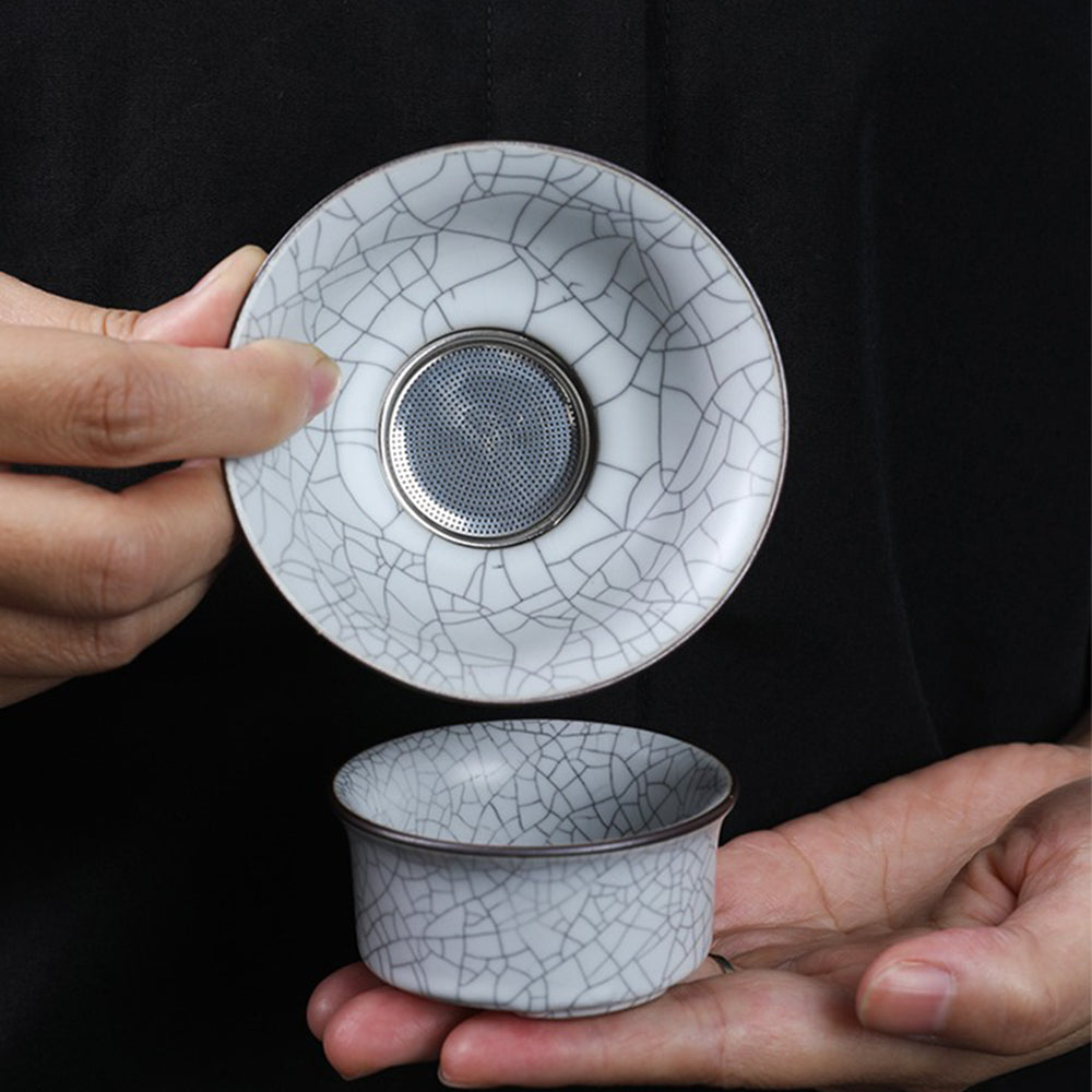 Milky White Ruyao Ice Crack Chinese Tea Set