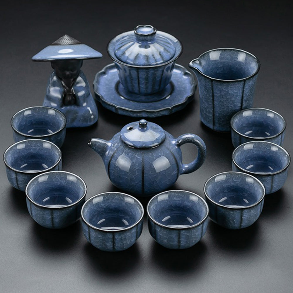 Ice Crack Blue Ceramic Chinese Tea Set