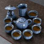 Ice Crack Blue Ceramic Chinese Tea Set