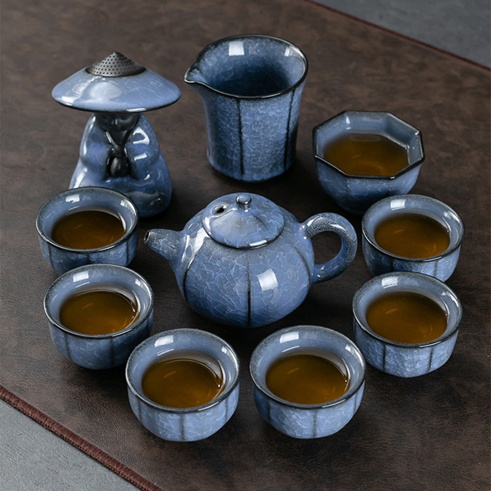 Ice Crack Blue Ceramic Chinese Tea Set