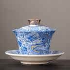 Silver Dragon Enamel Porcelain Gaiwan
