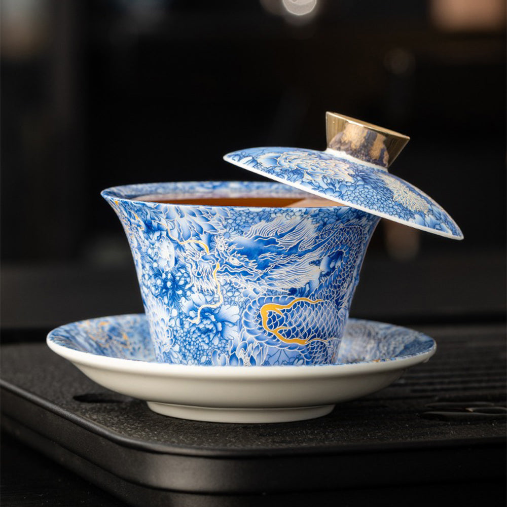 Silver Dragon Enamel Porcelain Gaiwan