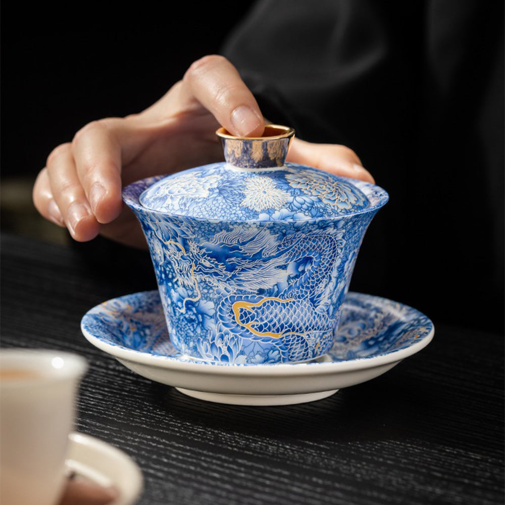 Silver Dragon Enamel Porcelain Gaiwan