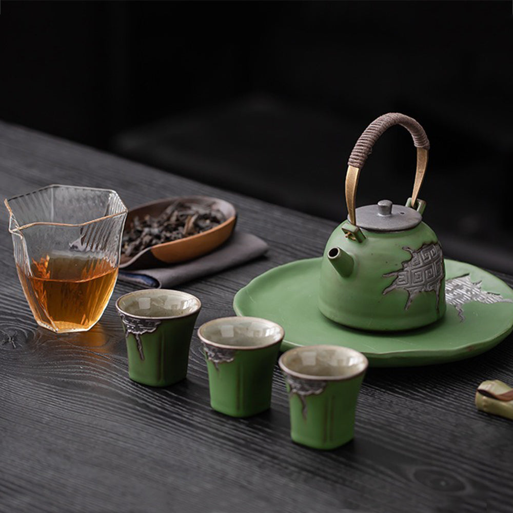 Japanese Green Pottery Tea Set