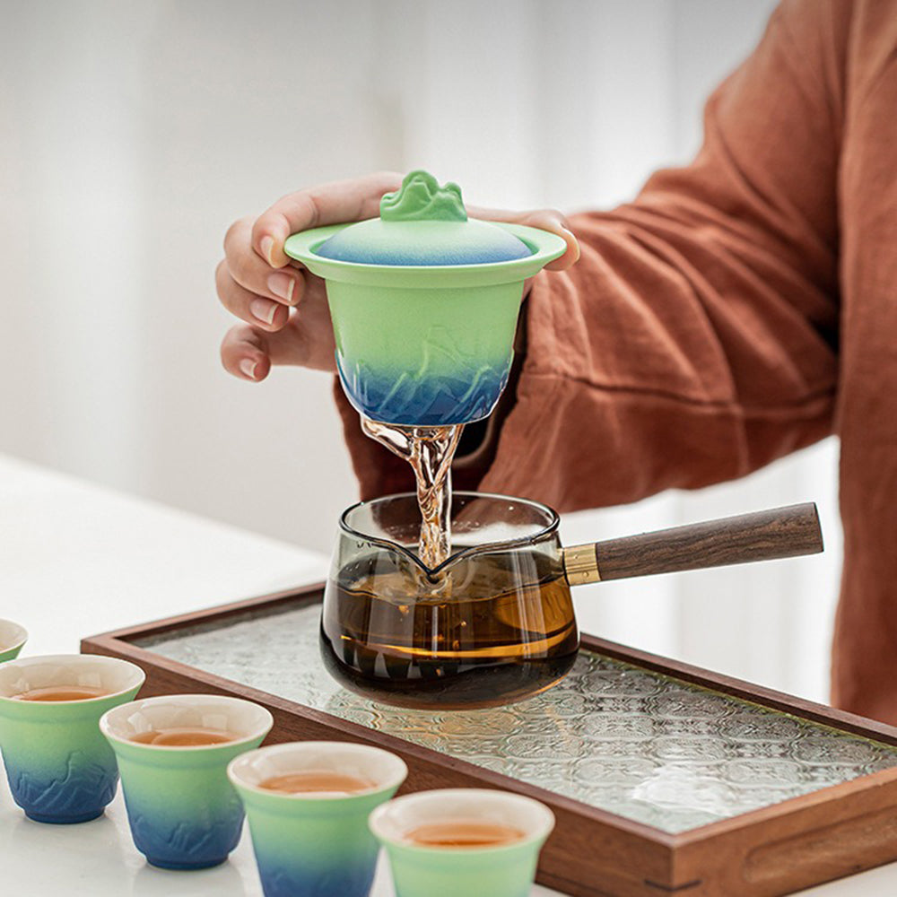 Japanese Mountains And Seas Pottery Tea Set