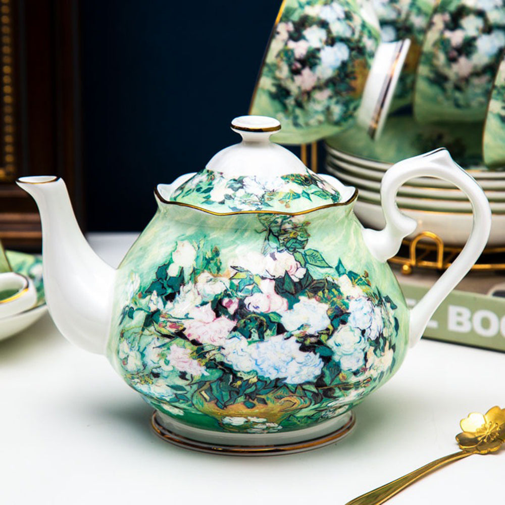 Van Gogh White Rose Bone China Tea Set