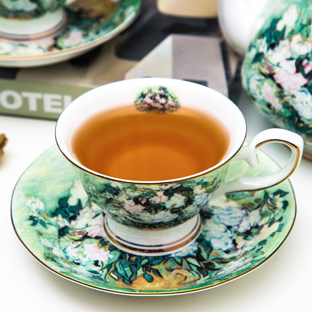 Van Gogh White Rose Bone China Tea Set