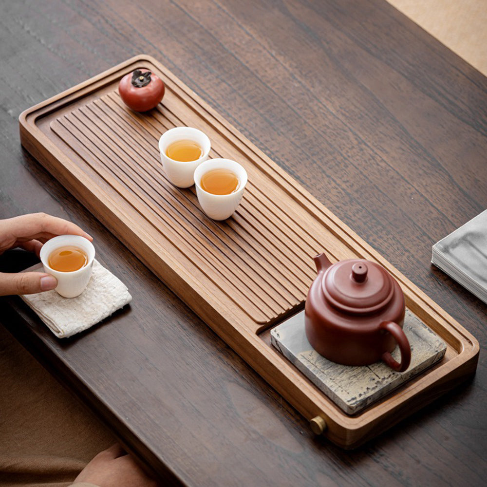 胡桃木茶盘配石画