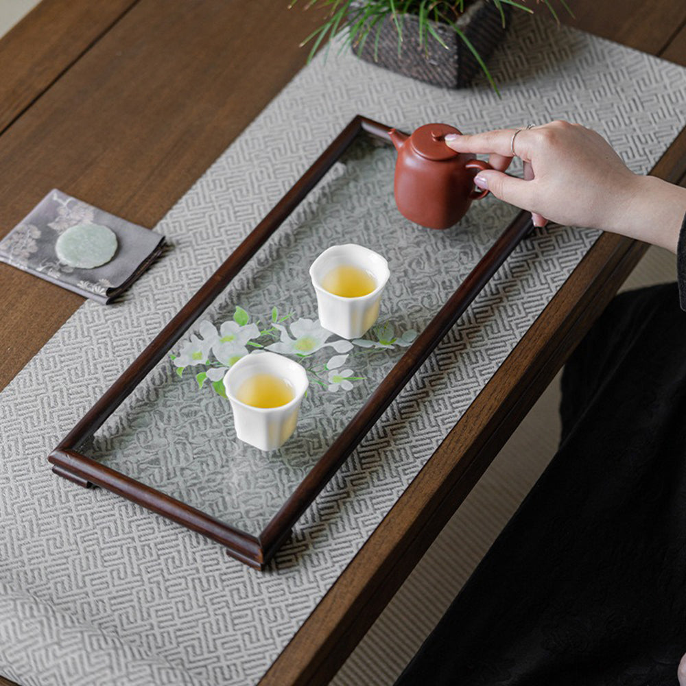 胡桃木玻璃波纹茶盘