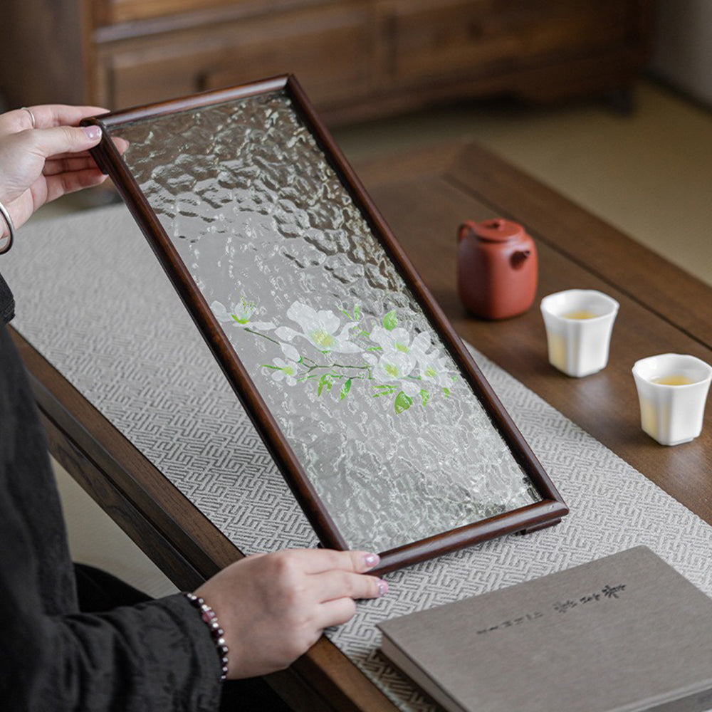 胡桃木玻璃波纹茶盘