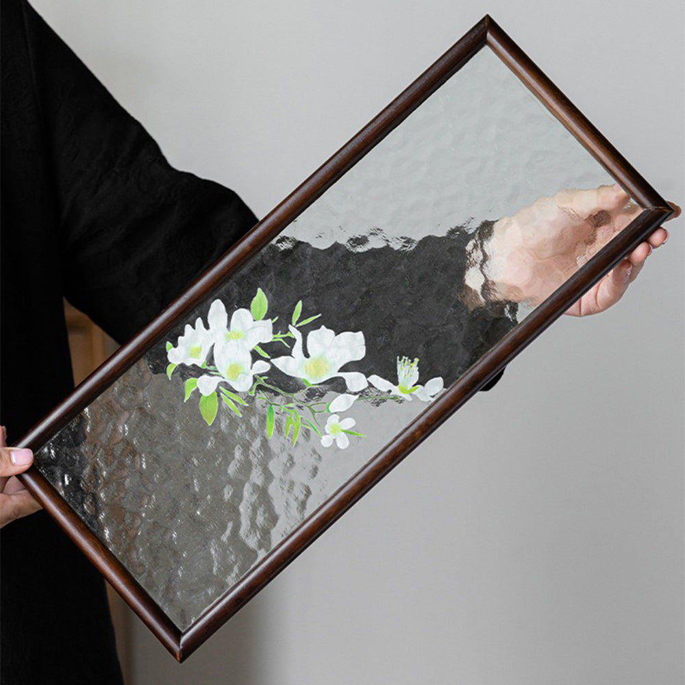 胡桃木玻璃波纹茶盘