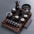 Japanese Black Pottery Tea Set With Tea Tray
