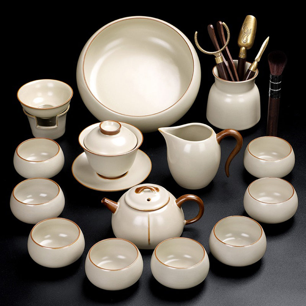 Yellow Ruyao Chinese Tea Set With Black Stone Tea Tray