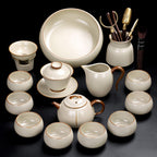 Yellow Ruyao Chinese Tea Set With Black Stone Tea Tray