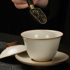 Yellow Ruyao Chinese Tea Set With Black Stone Tea Tray
