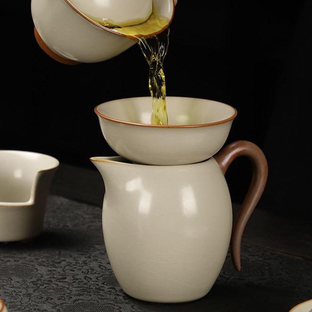 Yellow Ruyao Chinese Tea Set With Black Stone Tea Tray