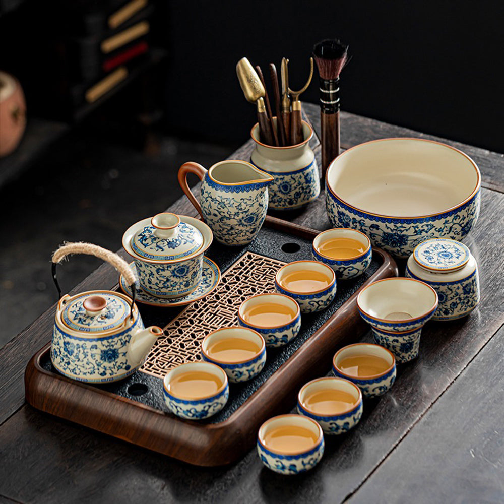 青花汝窑功夫茶具套装