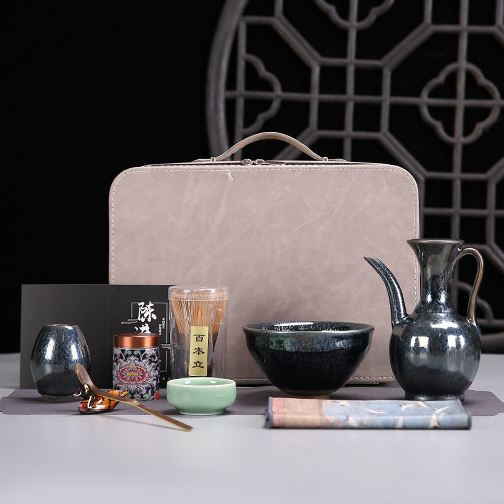 Tenmoku Matcha Green Japanese Tea Set With Travel Bag