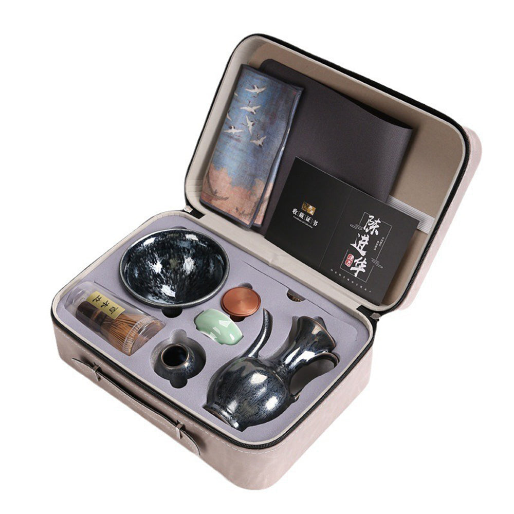 Tenmoku Matcha Green Japanese Tea Set With Travel Bag