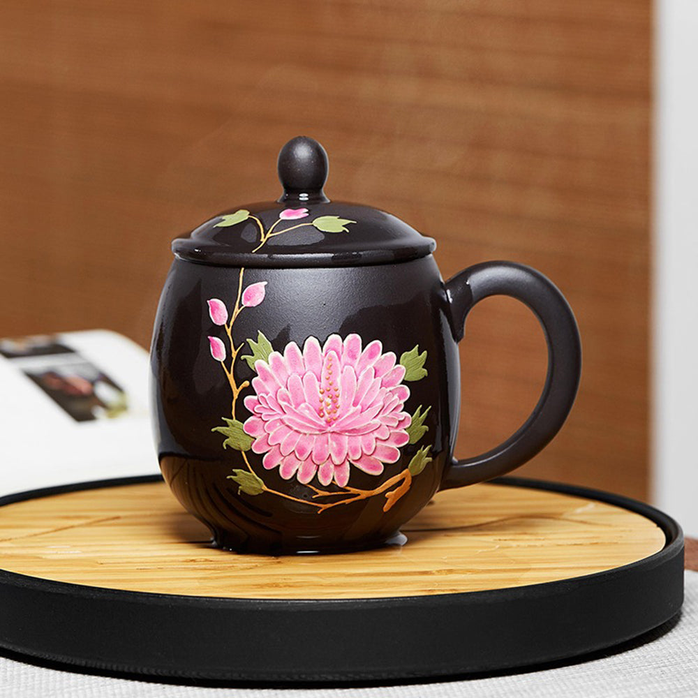 紫砂变色牡丹茶杯