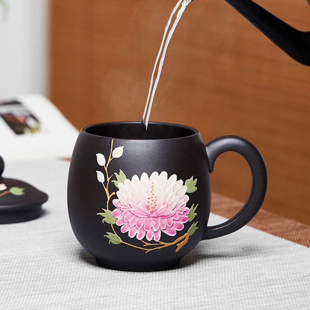紫砂变色牡丹茶杯