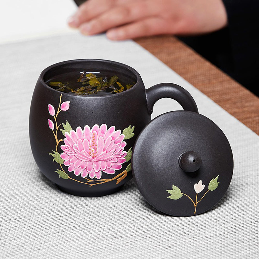 紫砂变色牡丹茶杯