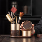 Ebony & Copper Tea Utensils Set With Coaster