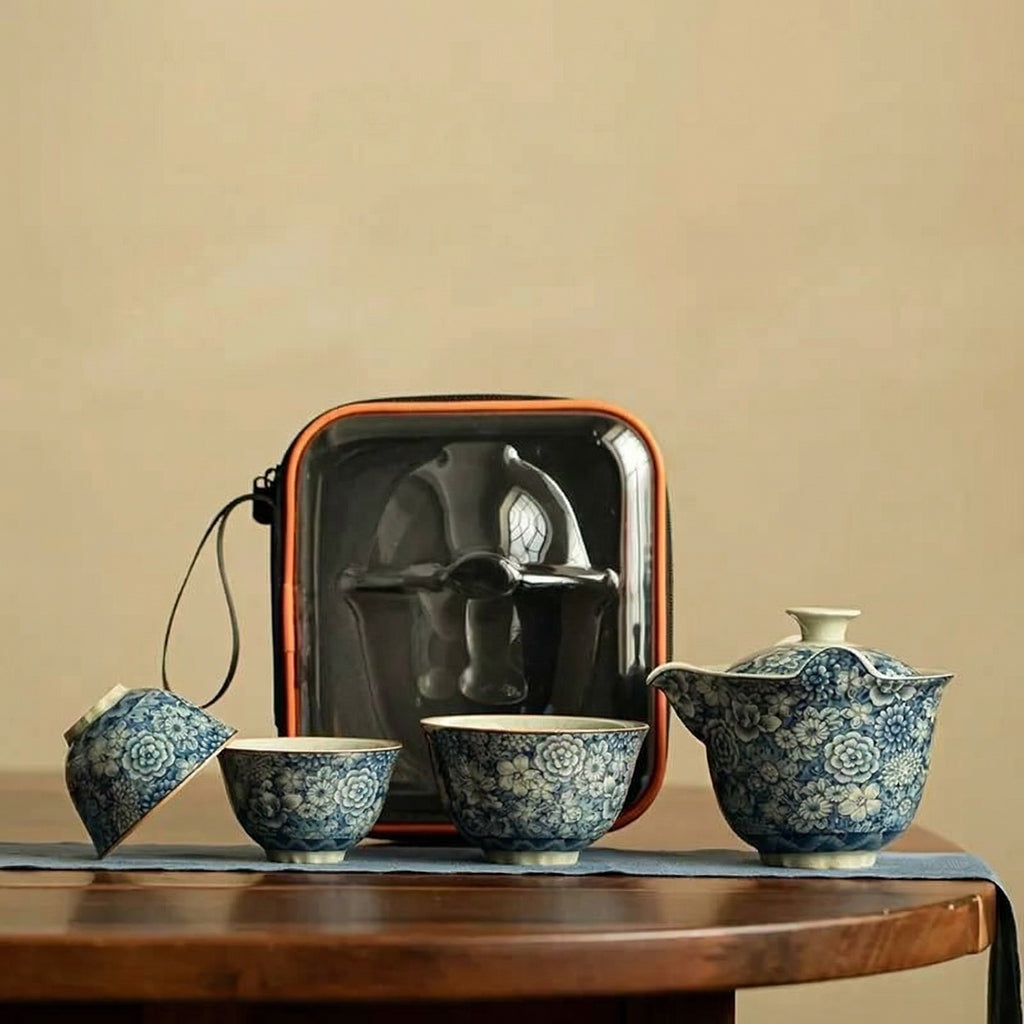 Blue & White Porcelain Travel Gongfu Tea Set