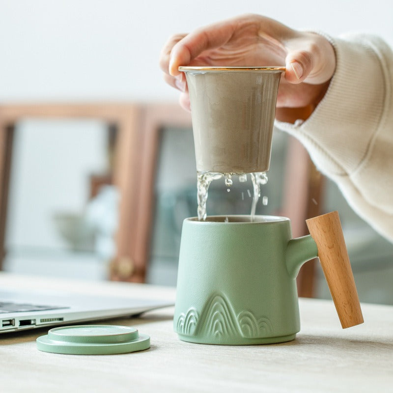 Japanese Mountain Tea Cup With Wooden Handle