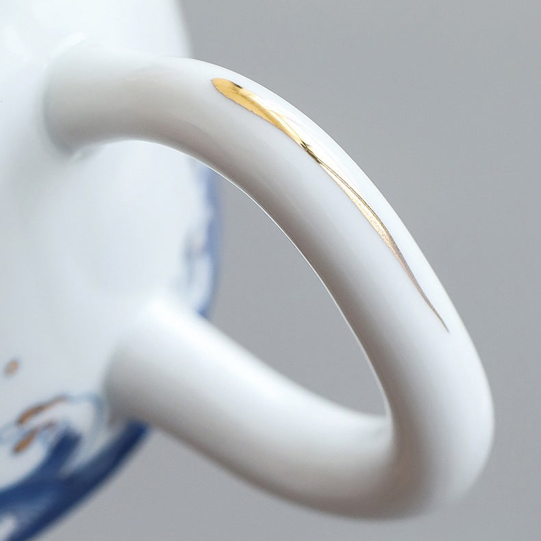 描金边中式海浪茶壶