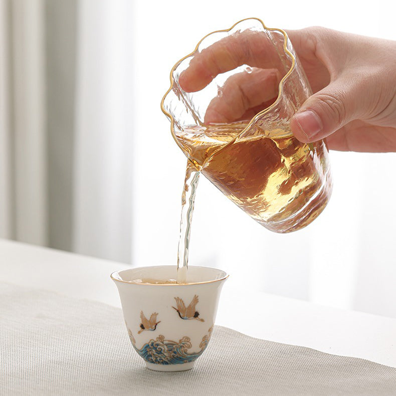 Ceramic Sulet-jade Red-crowned Crane Chinese Tea Set