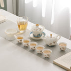 Ceramic Sulet-jade Red-crowned Crane Chinese Tea Set