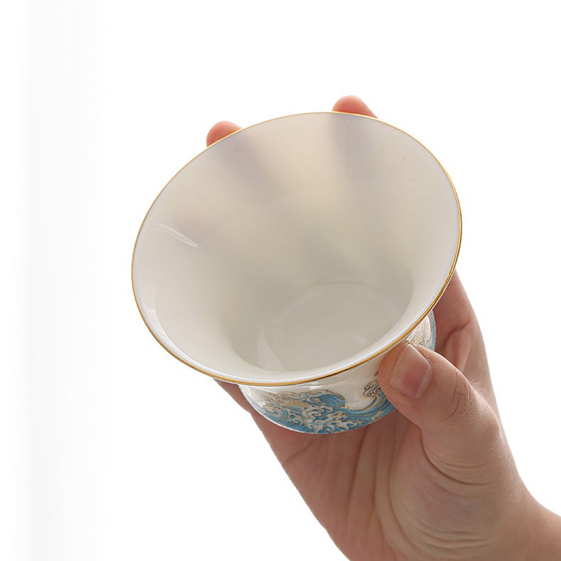 Ceramic Sulet-jade Red-crowned Crane Chinese Tea Set