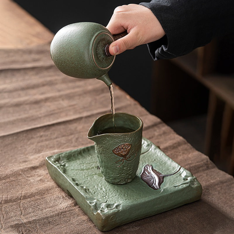 Coarse Pottery Kyusu Lotus Chinese Tea Set