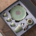 Dark Green Side-Handle Porcelain Chinese Tea Set – 6-Piece Gift Box