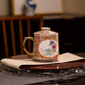Chinese Tea Cup – Red Pink Porcelain, 450ml, with Built-in Filter & Lid