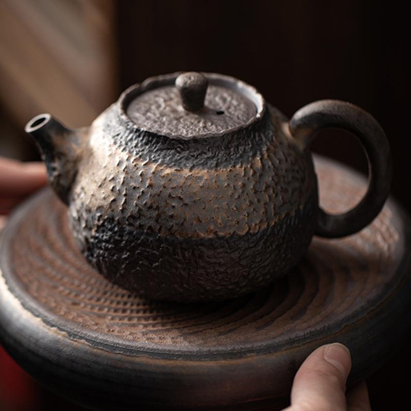 Rustic Stone Texture Teapot – Handmade Pottery, 250ml, Japanese Style
