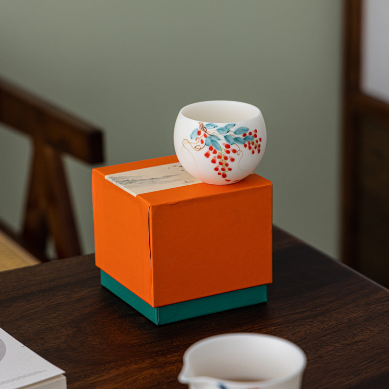 Hand-Painted Chinese Master Tea Cup – “Persimmon Fortune” & “Wisteria” Designs, 150ml