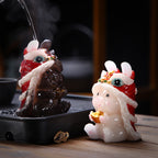 Color-Changing Lion Dance Rabbit Tea Pet – Jade Effect, Resin Figurine