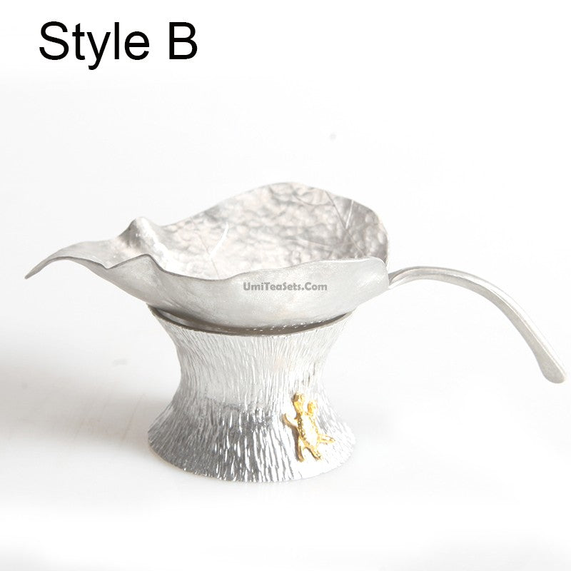 Leaf Tin Tea Strainer With Holder