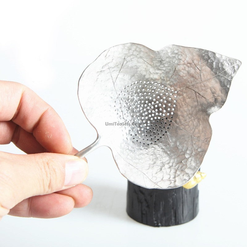 Leaf Tin Tea Strainer With Holder