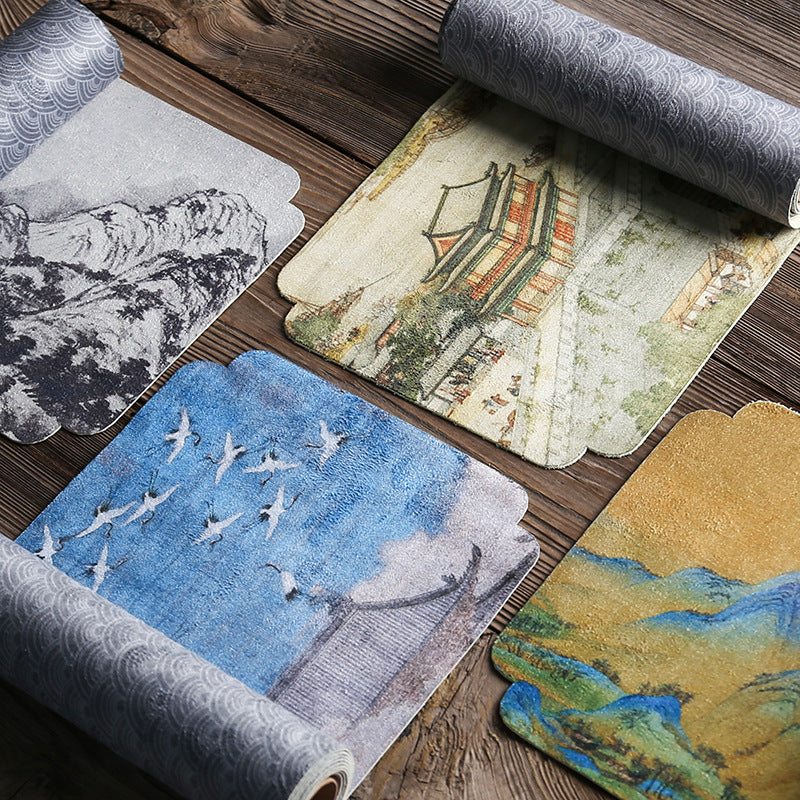 Chinese Painting Style Tea Runner – Deerskin Velvet, 120cm, Set of 4 Designs