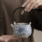 Ru Kiln Porcelain Teapot – Beige Glaze with Floral Motif, Traditional Chinese Style