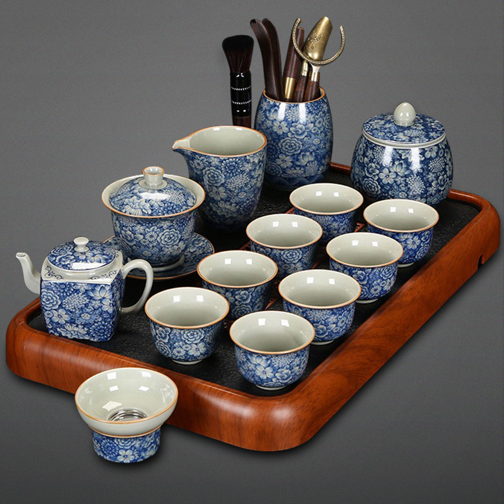 Ruyao Blue And White Flower Chinese Tea Set